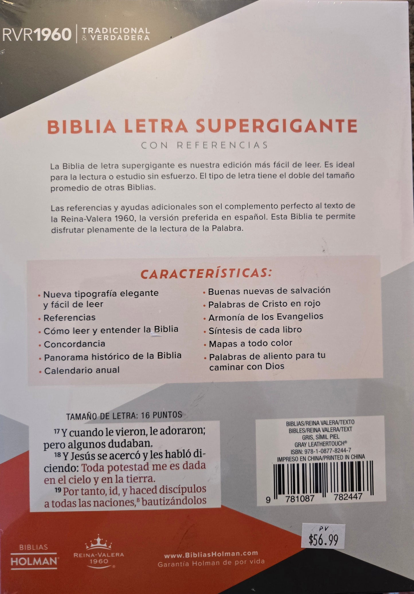 Biblia Letra Supergigante RV60 Holman Gris