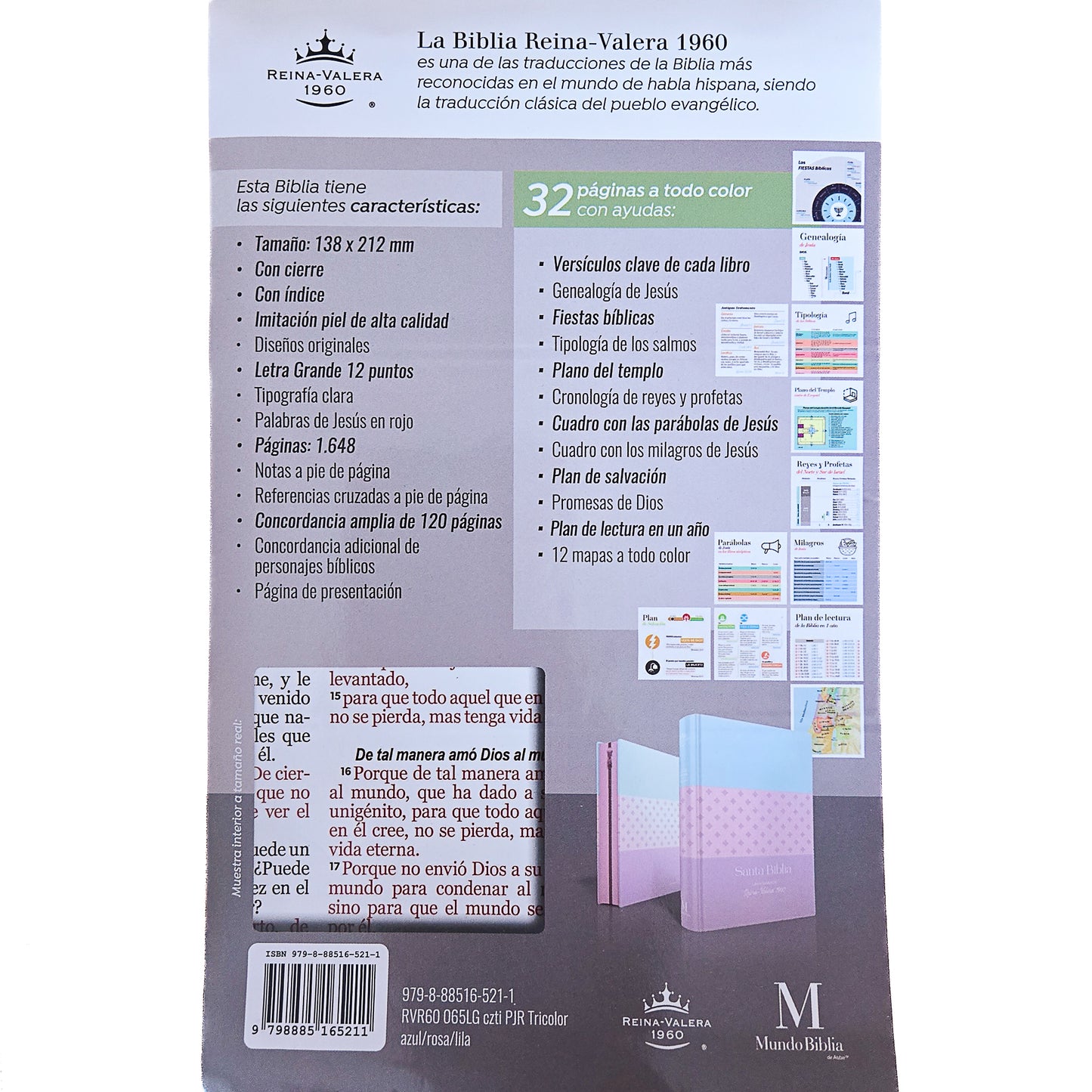 Biblia RV60 Azul, Rosa, Lila con Zipper