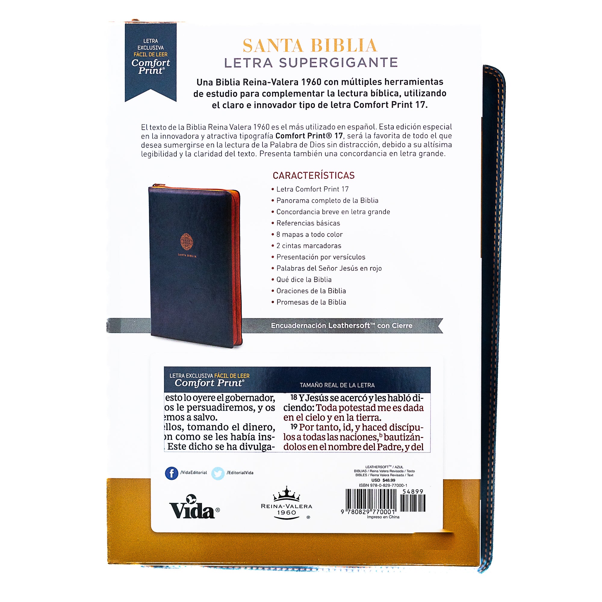 Santa Biblia Letra Supergigante RVR60 Azul Zipper – Bible Barrel Bookstore