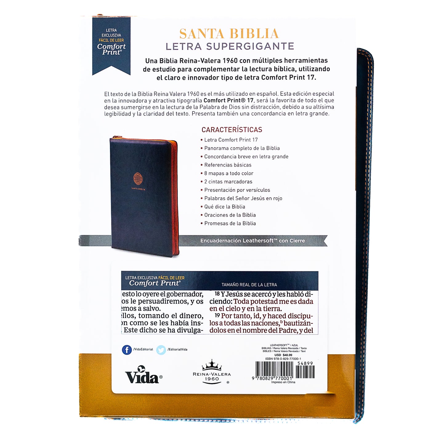 Santa biblia letra supergigante RVR60 Azul zipper